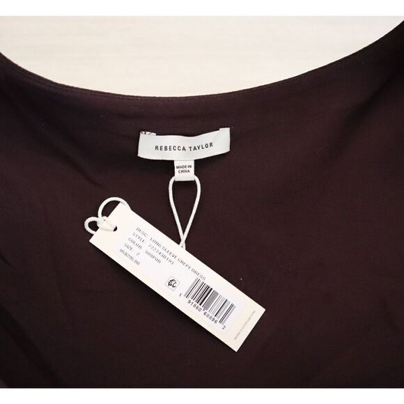 Rebecca Taylor 722243D193 Women Sz 2 Port Brown 3/4 Puffed Sleeve Mini Dress - Picture 4 of 9